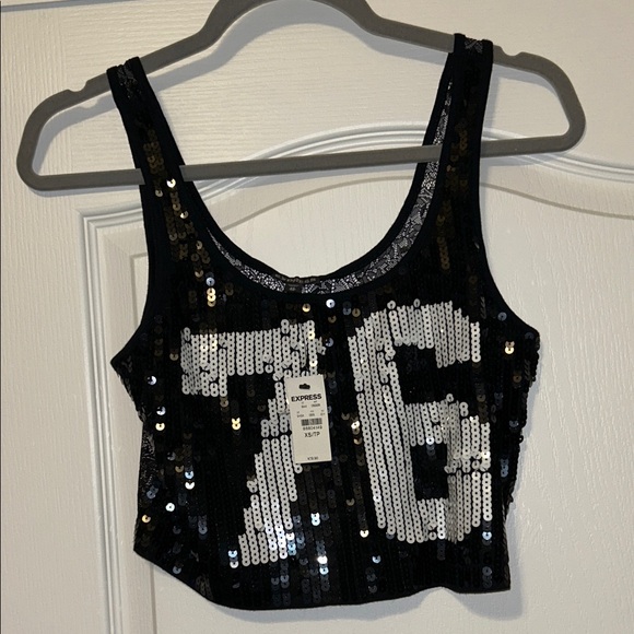 Express Black and Silver Sequin Crop Top - Picture 1 of 5